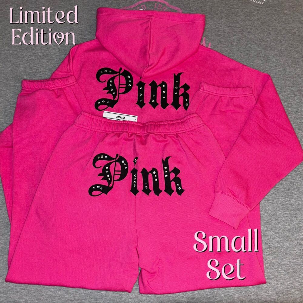 VS PINK Hot Pink Limited Edition Rhinestone Bling Halloween Hoodie & Sweats Set